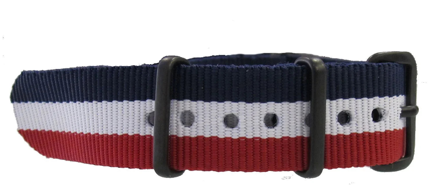 Bracelet nylon NATO Bleu/Blanc/Rouge PVD - vue principale