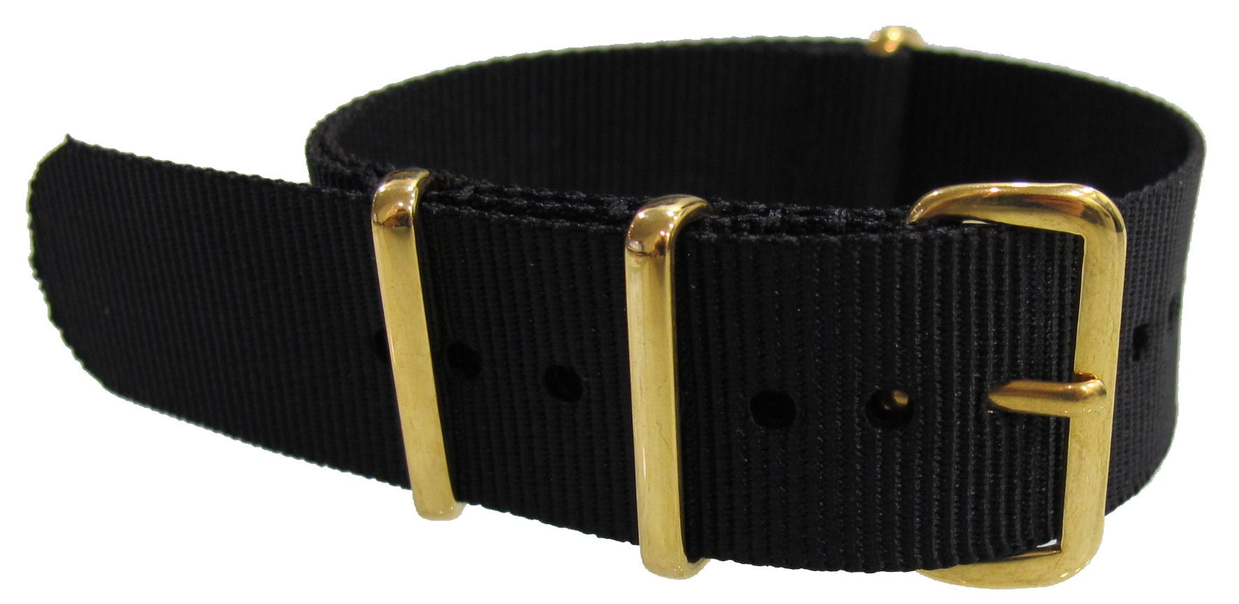 Bracelet nylon NATO Noir Boucle doré