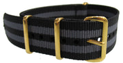 Bracelet nylon NATO Noir/gris boucle doré