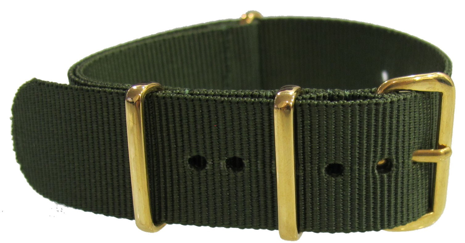 Bracelet nylon NATO Vert boucle doré