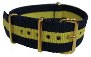 Bracelet nylon NATO Bleu/Jaune﻿ boucles dorées - vue principale
