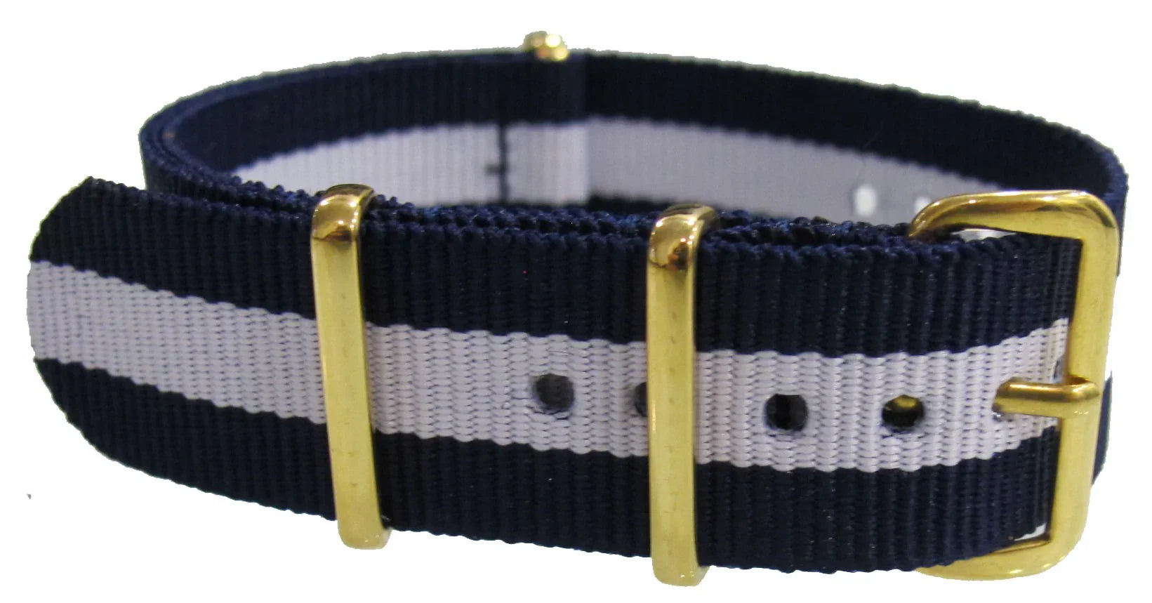 Bracelet nylon NATO Bleu/blanc boucle dorée - vue principale