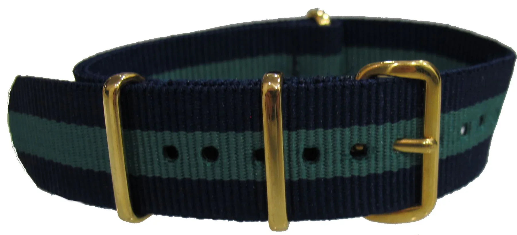 Bracelet nylon NATO Bleu/vert boucles dorées - vue principale