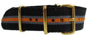 Bracelet nylon NATO Noir/Gris/Orange boucles dorées - vue principale