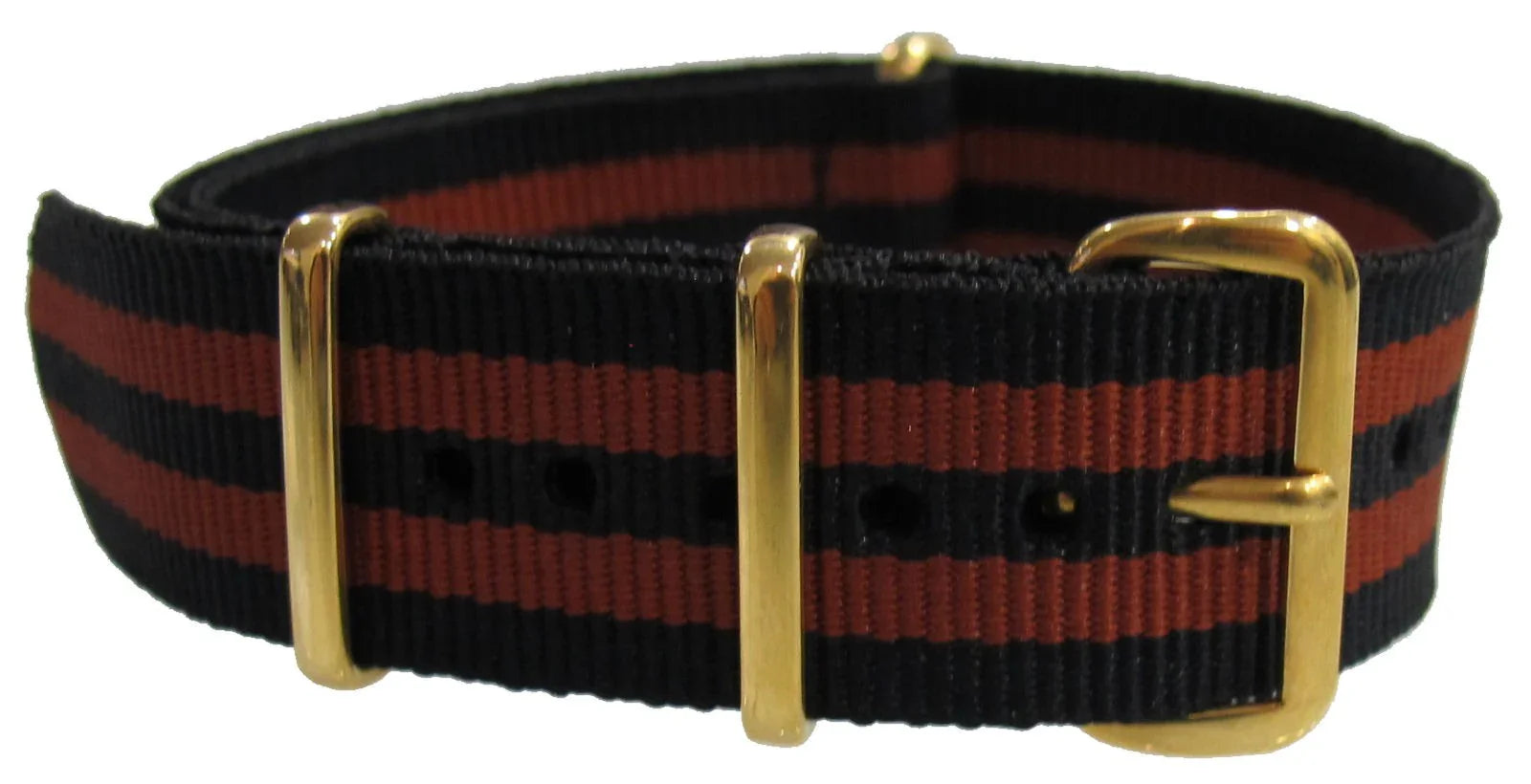 Bracelet nylon NATO Noir/cuivre boucles dorées - vue principale