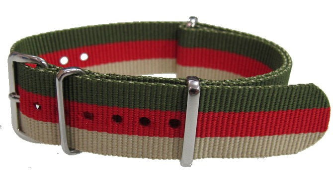 Bracelet nylon NATO Sable / Rouge / Vert