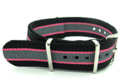 Bracelet nylon NATO Noir/Rose/Gris