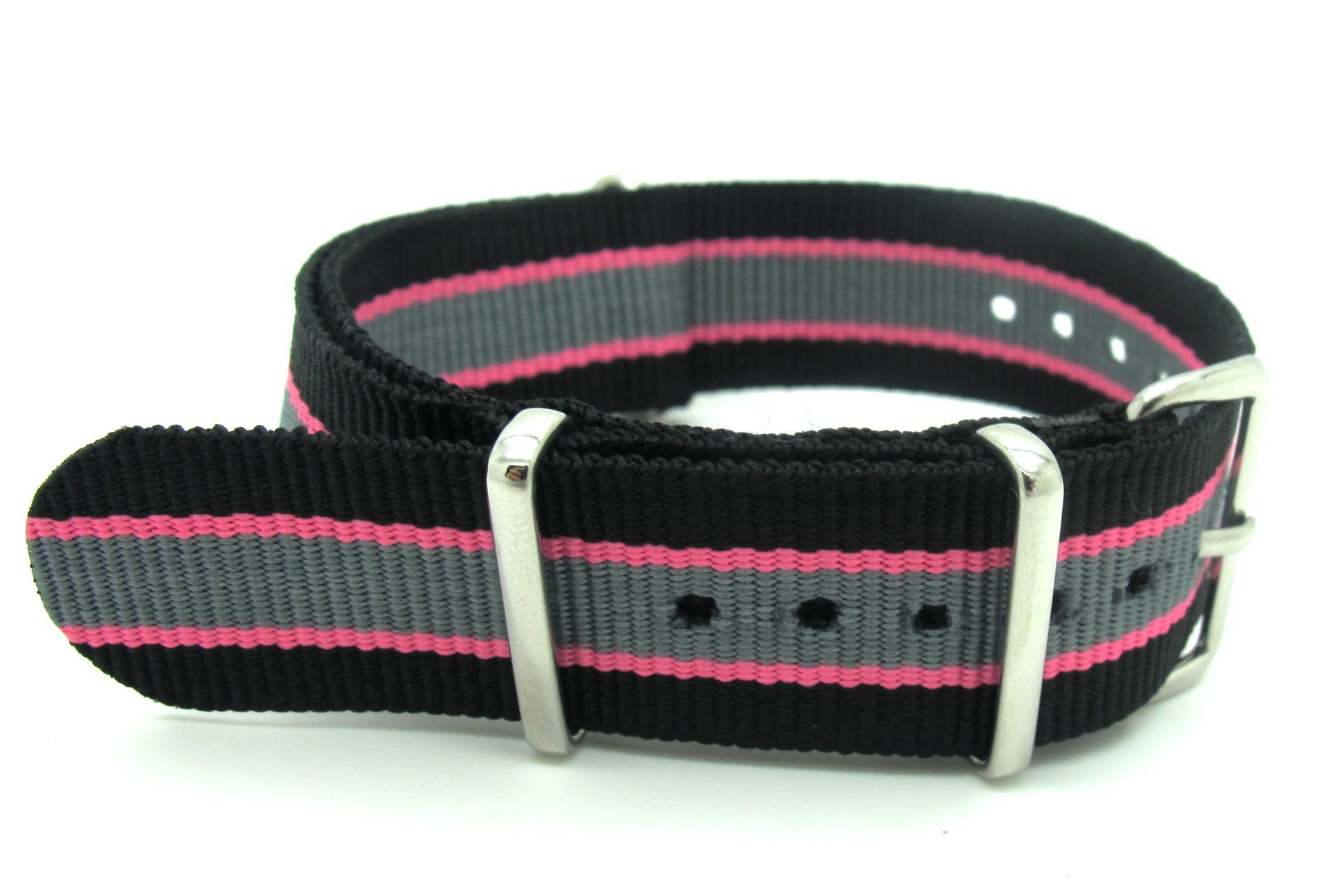 Bracelet nylon NATO Noir/Rose/Gris