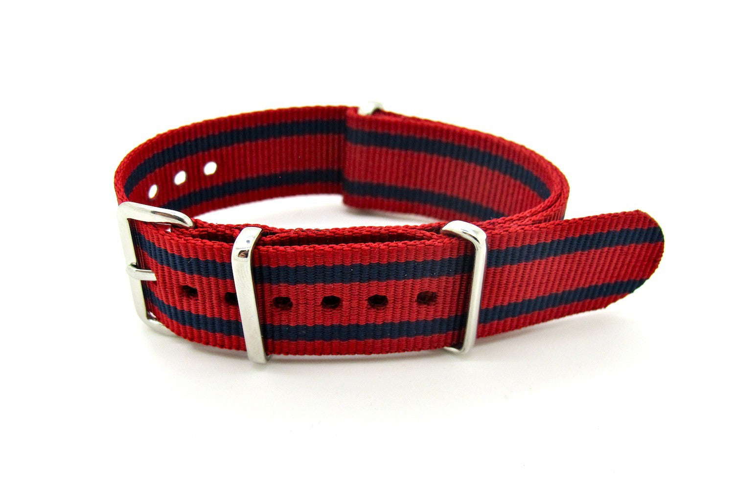 Bracelet nylon nato Rouge deux bandes bleu