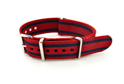 Bracelet nylon nato Rouge deux bandes bleu