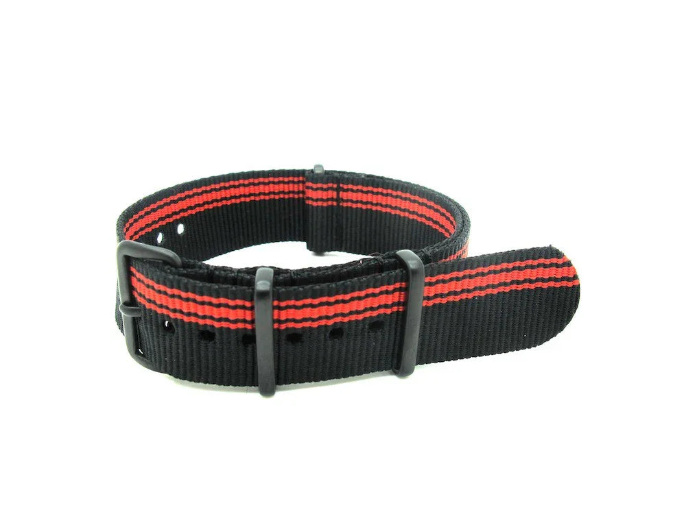 Bracelet nylon NATO Noir/rouge fines bandes PVD - vue principale