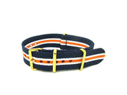 Bracelet nylon NATO Bleu/blanc/orange boucles dorées - vue principale