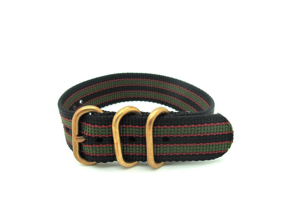 Bracelet Nylon Nato Zulu boucles dorées Noir /Gris 