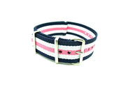 Bracelet nylon NATO bleu marine/blanc/rose