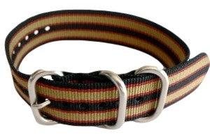 Bracelet nylon NATO ZULU Noir/Khaki/Rouge