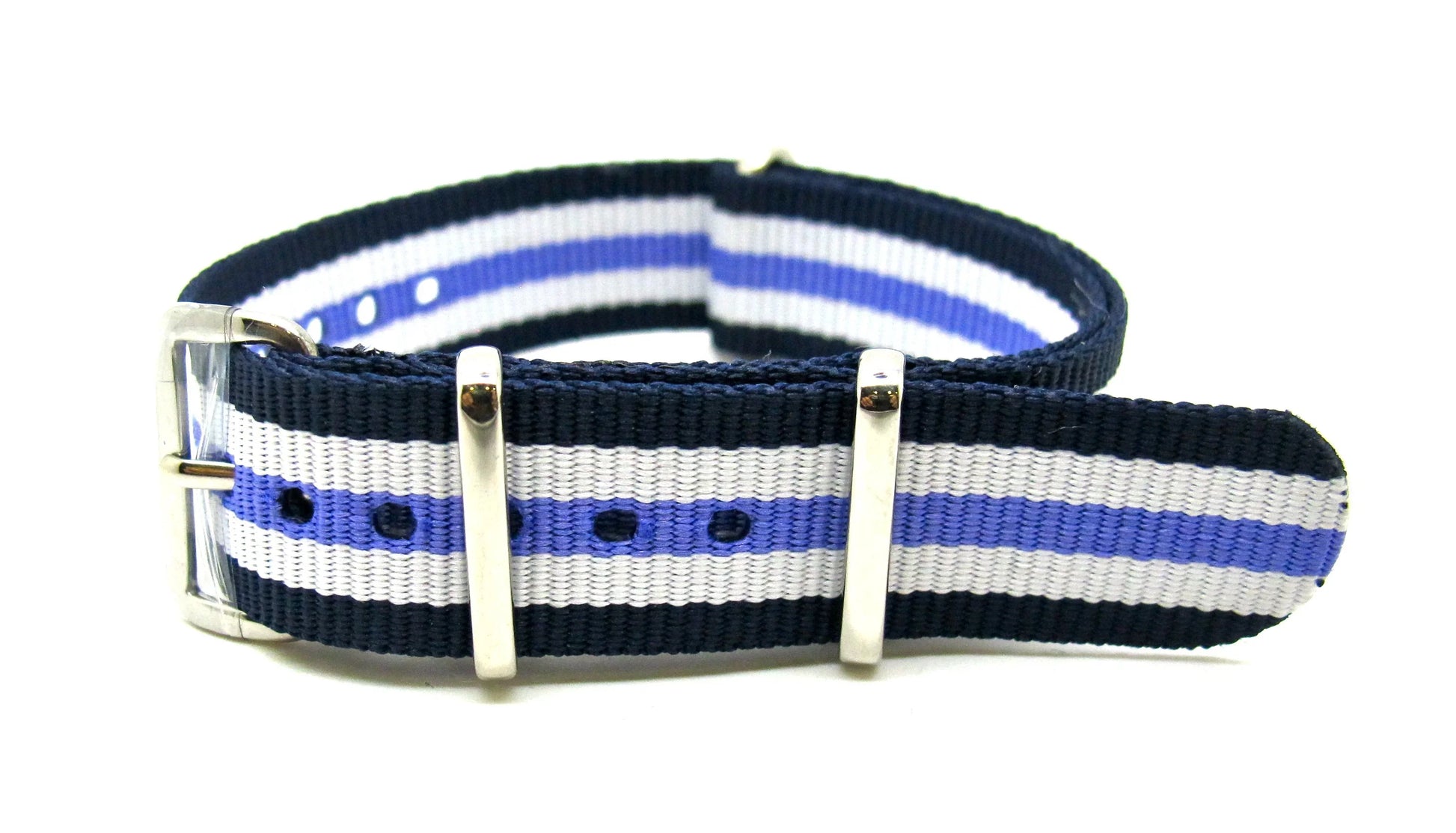 Bracelet nylon NATO bleu marine/blanc/violet - vue détail