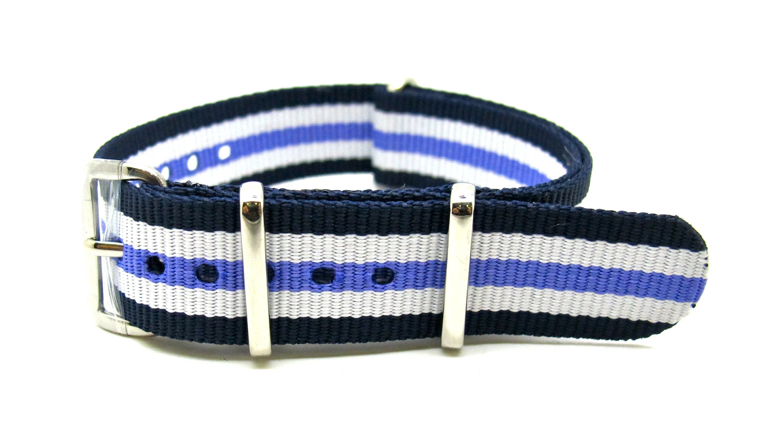 Bracelet nylon NATO bleu marine/blanc/violet - vue détail