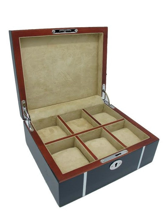 Coffret en chêne laqué bleu KronoKeeper pour 6 montres