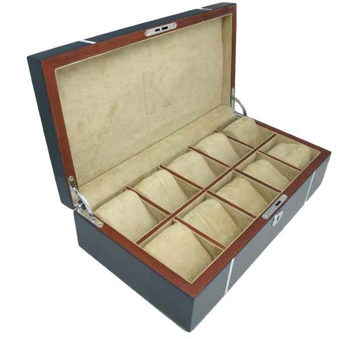Coffret en chêne laqué bleu KronoKeeper pour 10 montres