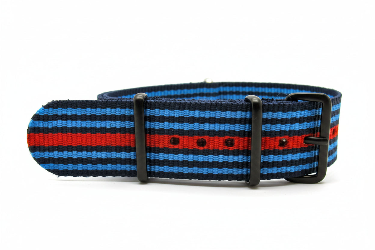 Bracelet NATO nylon bleu marine/bleu clair/rouge "Martini Racing" - vue principale
