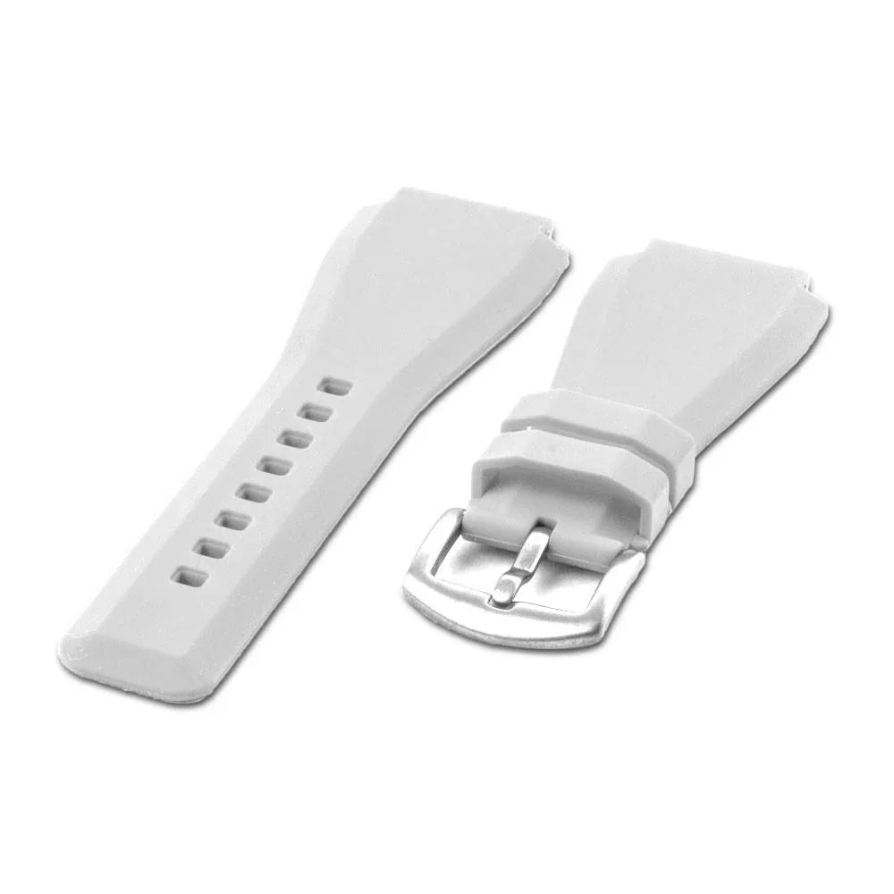 Bracelet montre blanc en caoutchouc avec boucle ardillon, accessoire luxe misterchrono.com