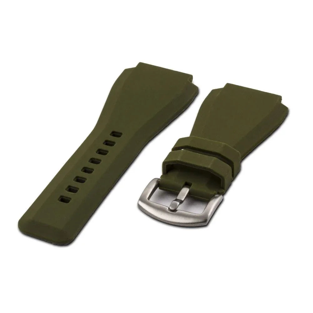 Bracelet de montre vert kaki en silicone avec boucle ardillon, accessoire misterchrono.com