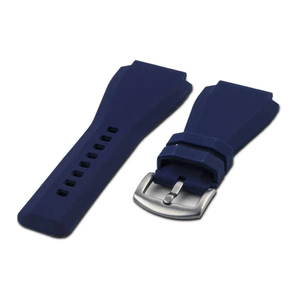 Bracelet de montre bleu en silicone avec boucle acier, accessoire luxe misterchrono.com