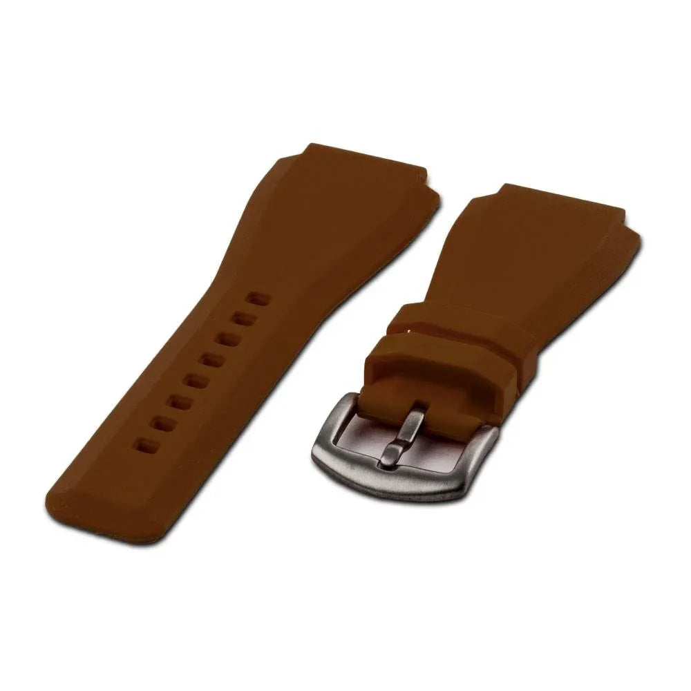 Bracelet montre silicone marron avec boucle argentée, accessoire luxe misterchrono.com