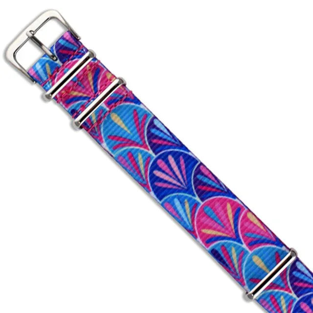 Bracelet de montre NATO motif coloré bleu et rose, accessoire pour montres de luxe