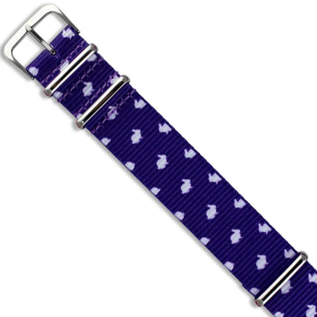 Bracelet de montre NATO violet à motifs blancs, accessoire pour montres de luxe misterchrono.com