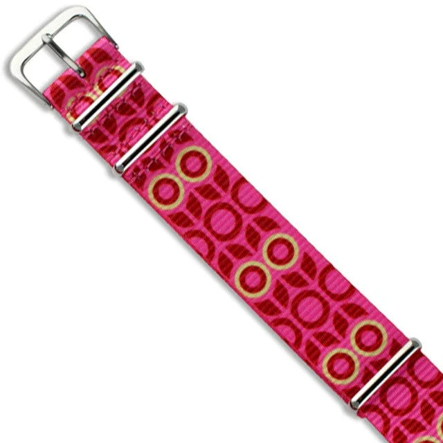 Bracelet montre NATO rose motif cercles, accessoire montres luxe misterchrono.com