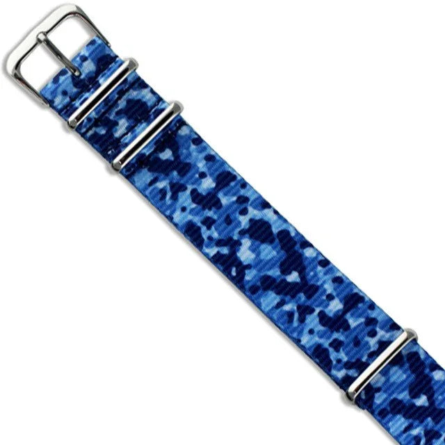 Bracelet de montre NATO camouflage bleu avec boucle métal, accessoire pour montre de luxe