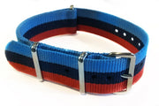 Bracelet NATO nylon bleu clair/bleu marine/rouge - "BMW ///M"