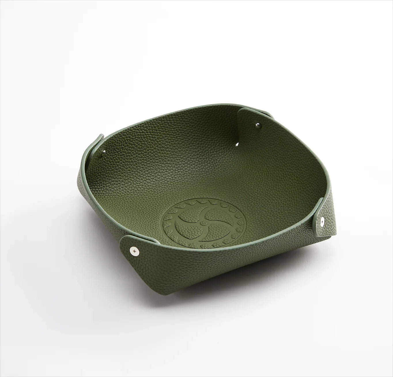 Vide-poche en cuir vert pour montre de luxe, accessoire élégante, misterchrono.com