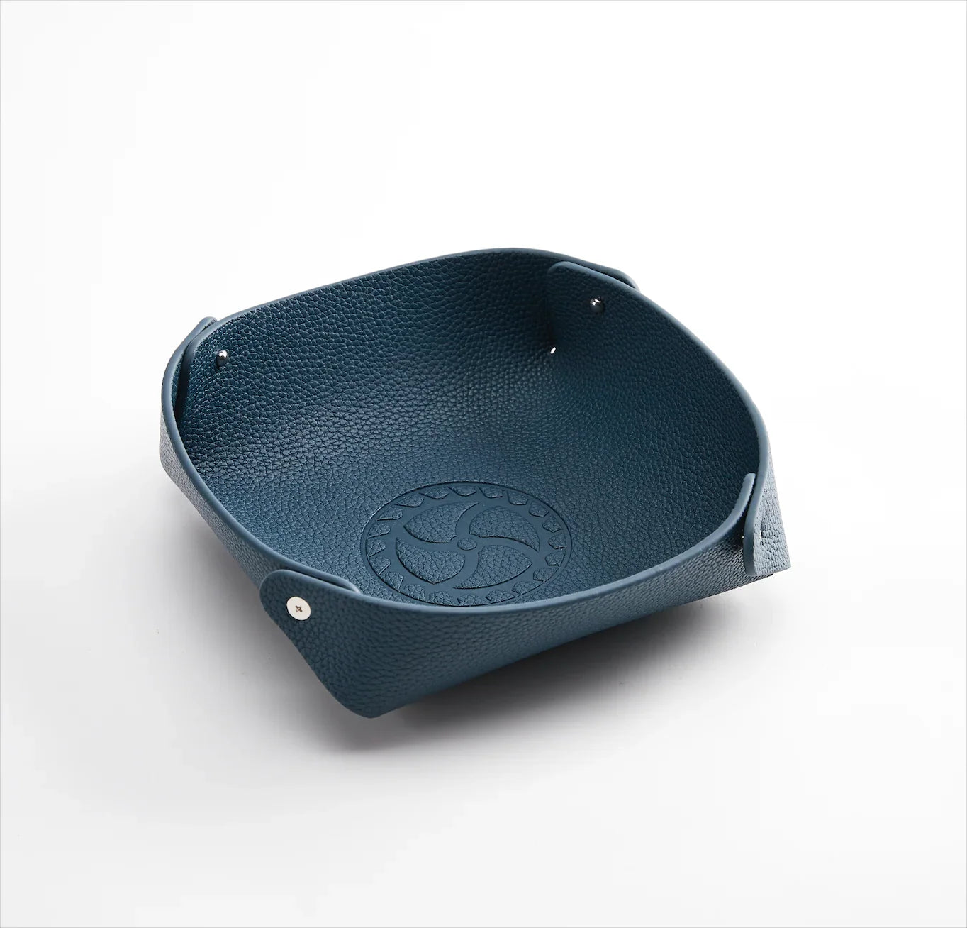 Vide-poche en cuir bleu grainé pour accessoires montres, misterchrono.com