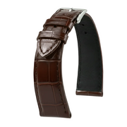 Bracelet montre cuir marron effet alligator brillant, boucle ardillon, accessoire horlogerie