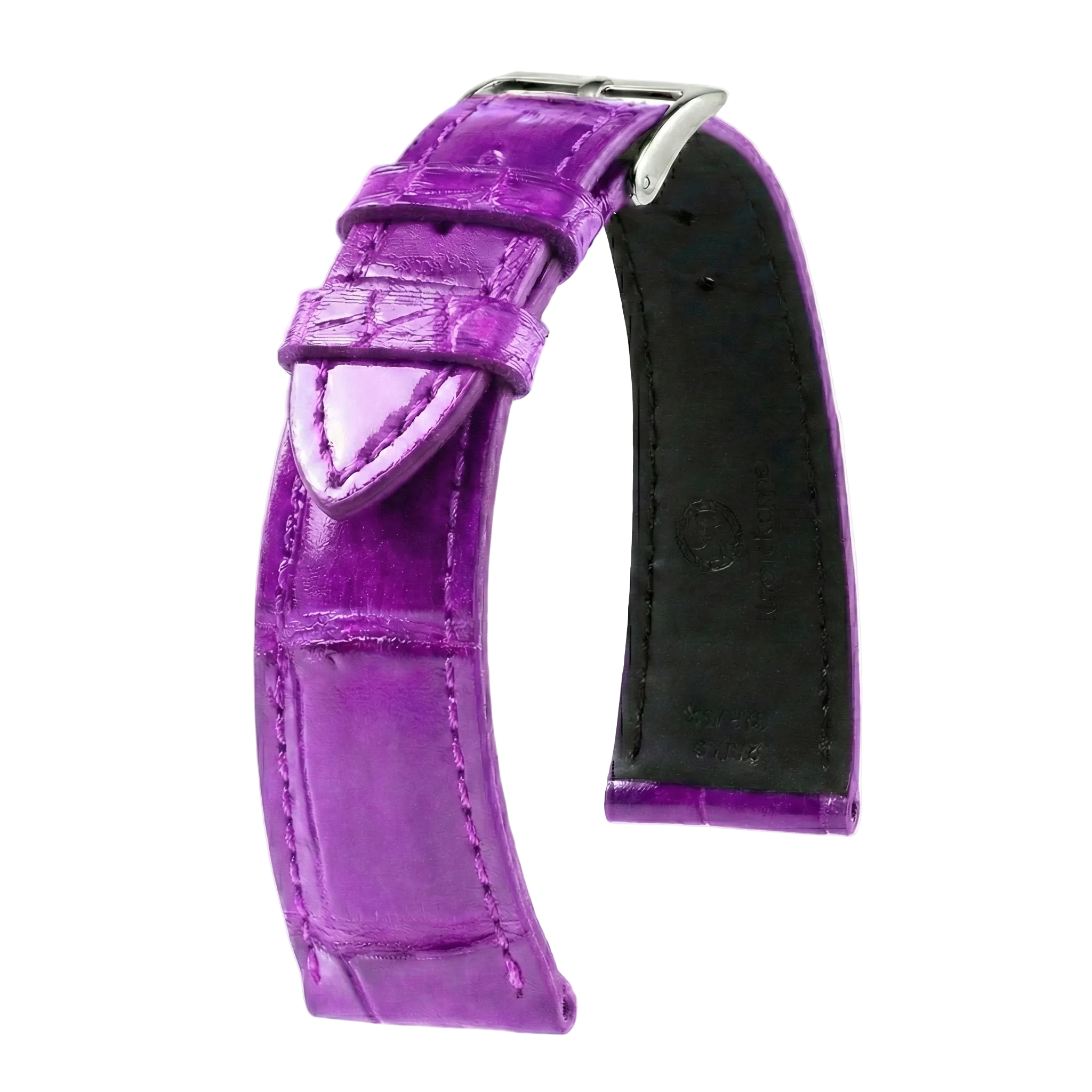 Bracelet montre cuir alligator violet brillant avec boucle ardillon argentée