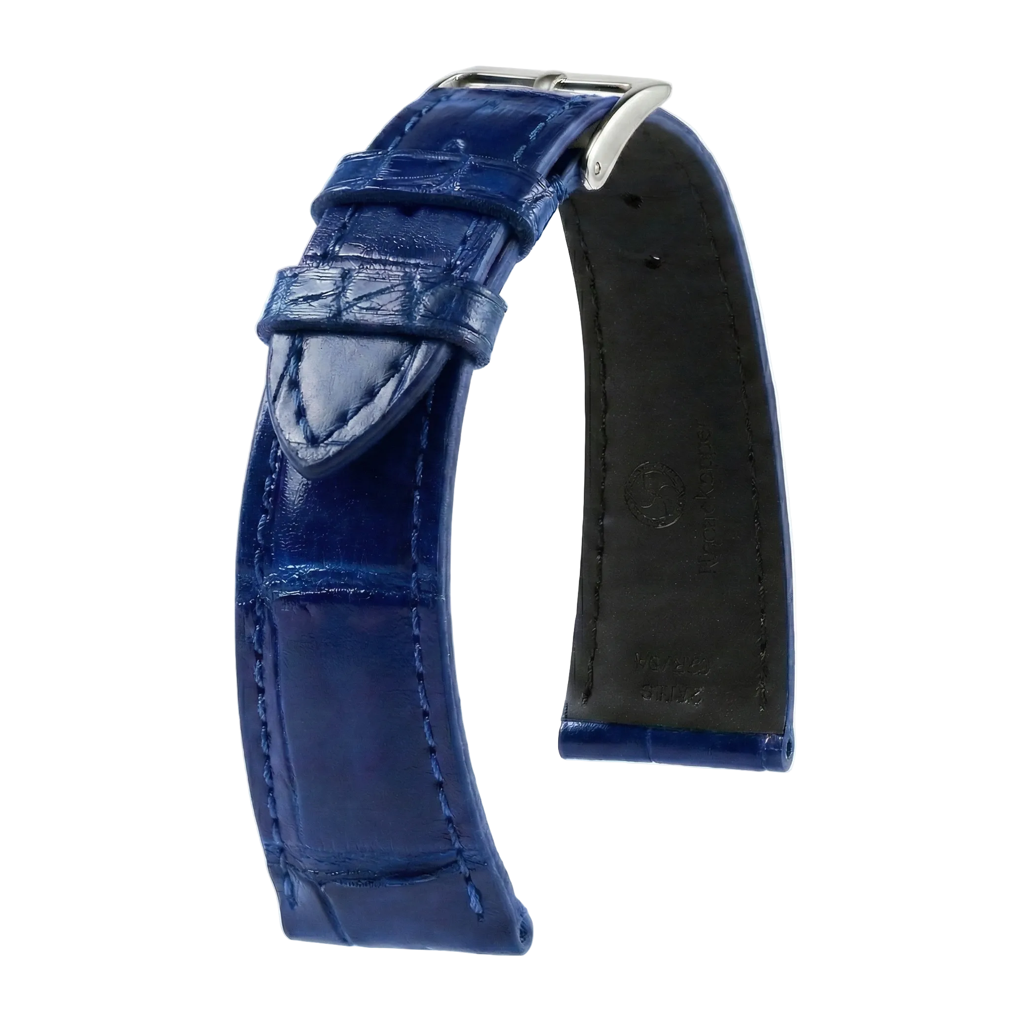 Bracelet montre cuir alligator brillant bleu avec boucle ardillon argentée