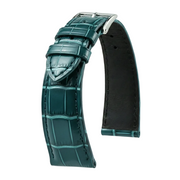 Bracelet montre cuir alligator vert brillant avec boucle ardillon, accessoire montre luxe