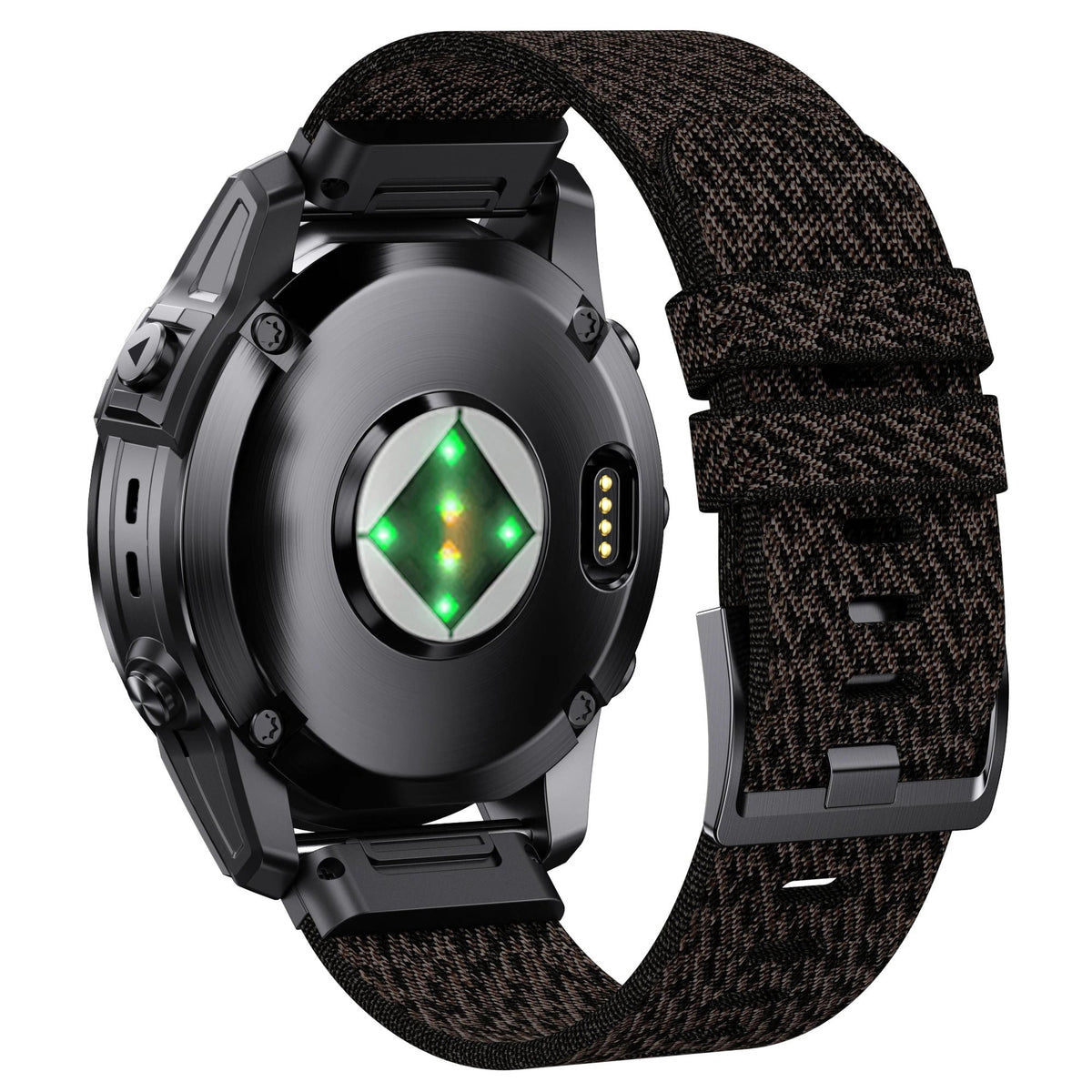 Bracelet nylon élastique noir jacquard porté sur montre Garmin QuickFit - KronoKeeper