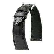 Bracelet montre cuir noir mat style alligator avec boucle argentée pour montre de luxe