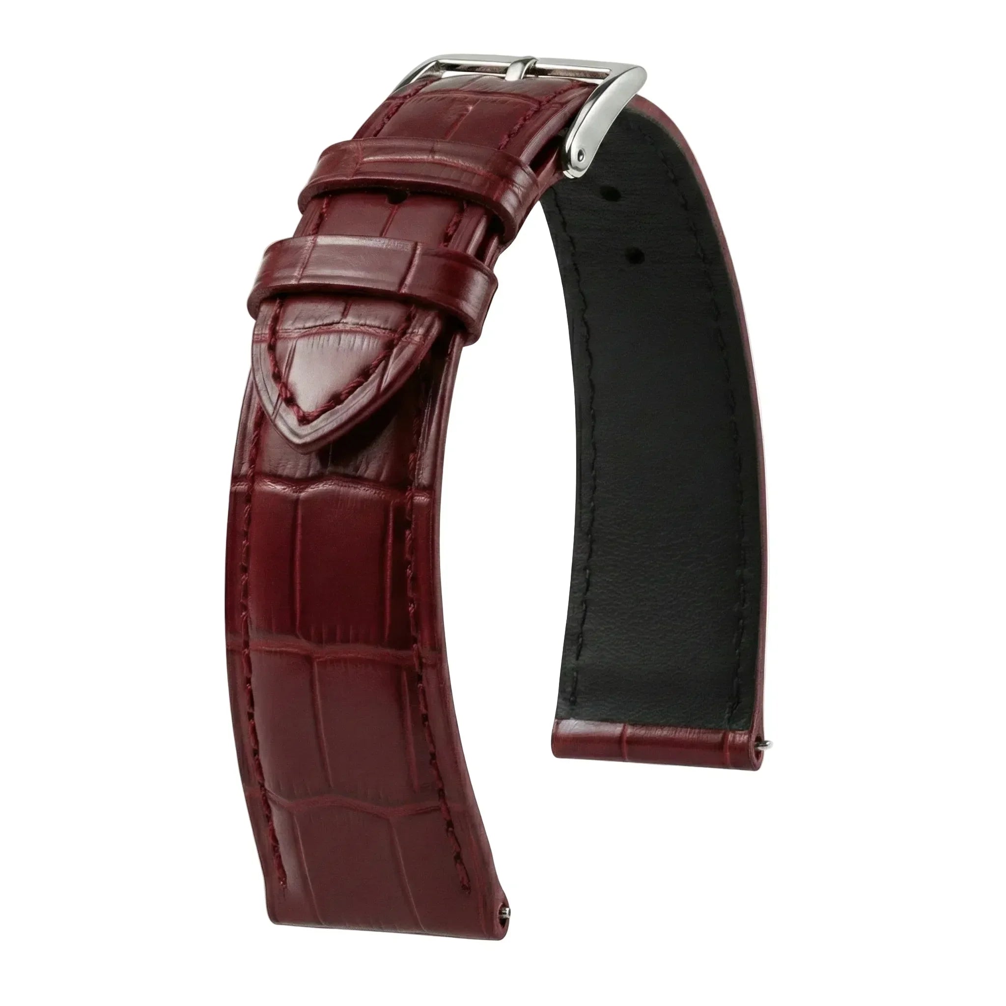 Bracelet montre cuir alligator rouge mat avec boucle ardillon argentée, accessoire luxe